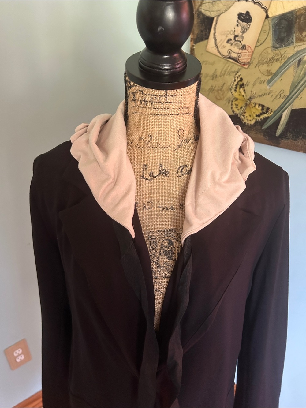 Black Hooded Blazer with Cream Hood - Women's Tailored Jacket